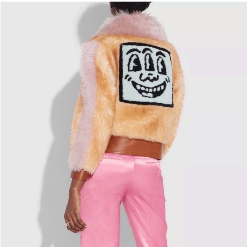 Coach X Keith Haring Shearling Coat Jacket Size 10 Lamb Leather Bomber